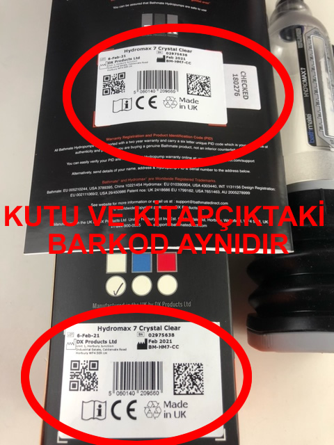 hydromax pompa kutusundaki barkod ile kılavuzdaki barkod aynı olmalı